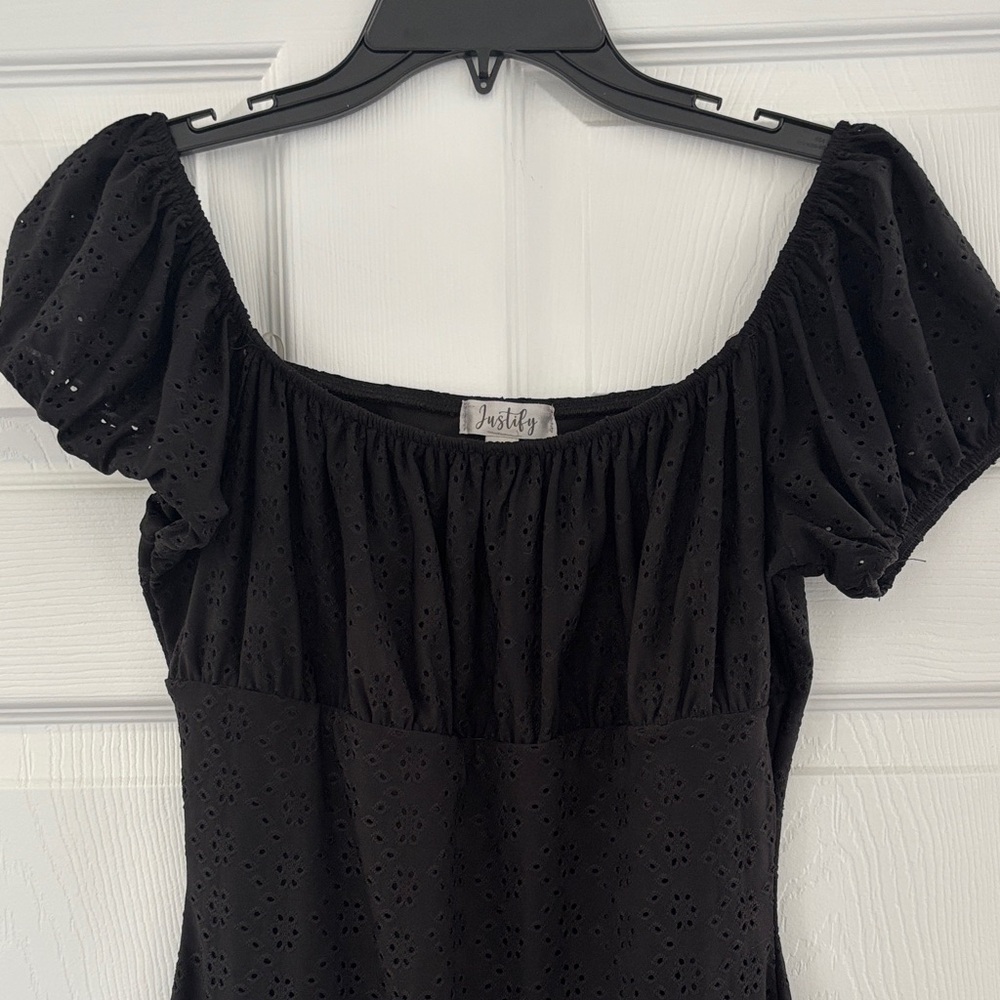 Justify Black Flower Eyelet Dress